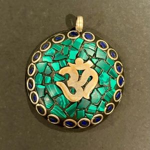 Lapis and Malachite Om Symbol Pendant